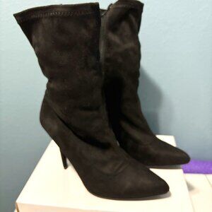 Wild Side High Heeled Suede Calf Length Boot, Sz 8